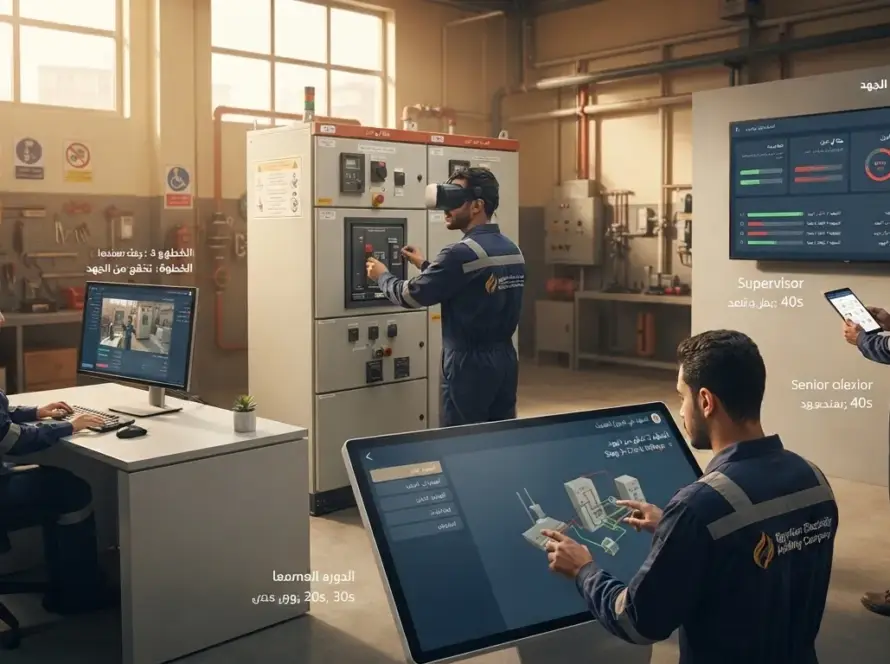 Arabic VR training module for Egyptian employees with subtitles and performance feedback