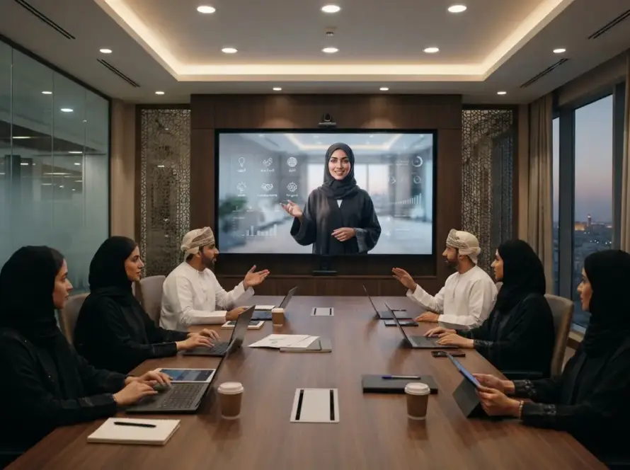 Bilingual AI avatar providing customer service and training support in Oman.