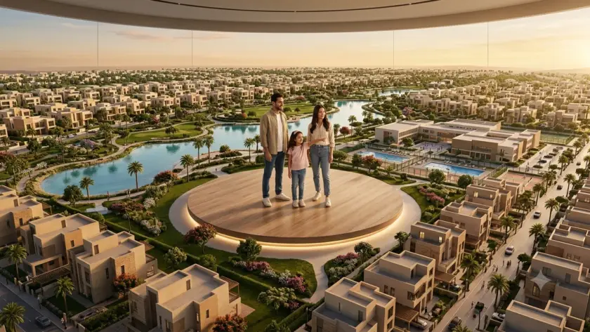 Interactive real estate sales center in Egypt showing a digital twin on a large touchscreen