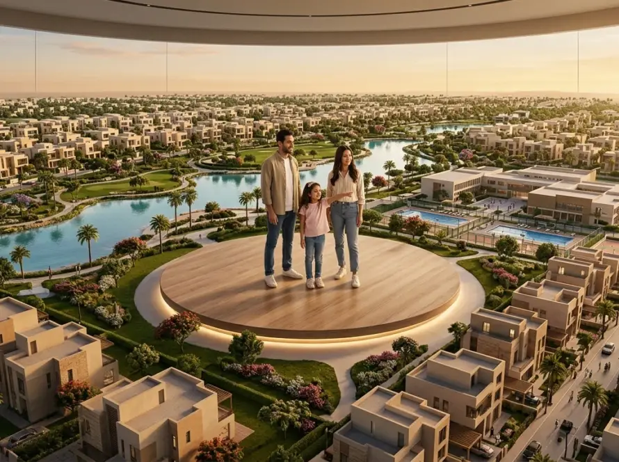 Interactive real estate sales center in Egypt showing a digital twin on a large touchscreen