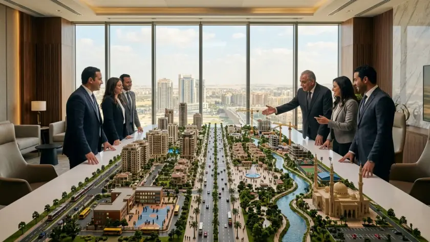 Sales consultant using an interactive real estate digital twin for an off-plan project in Egypt