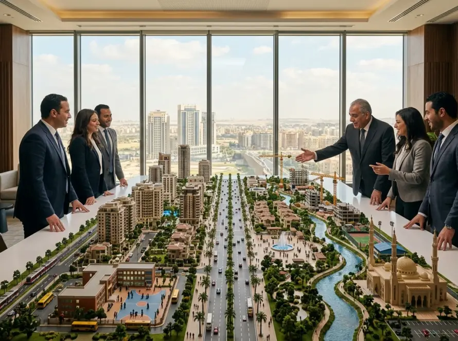 Sales consultant using an interactive real estate digital twin for an off-plan project in Egypt