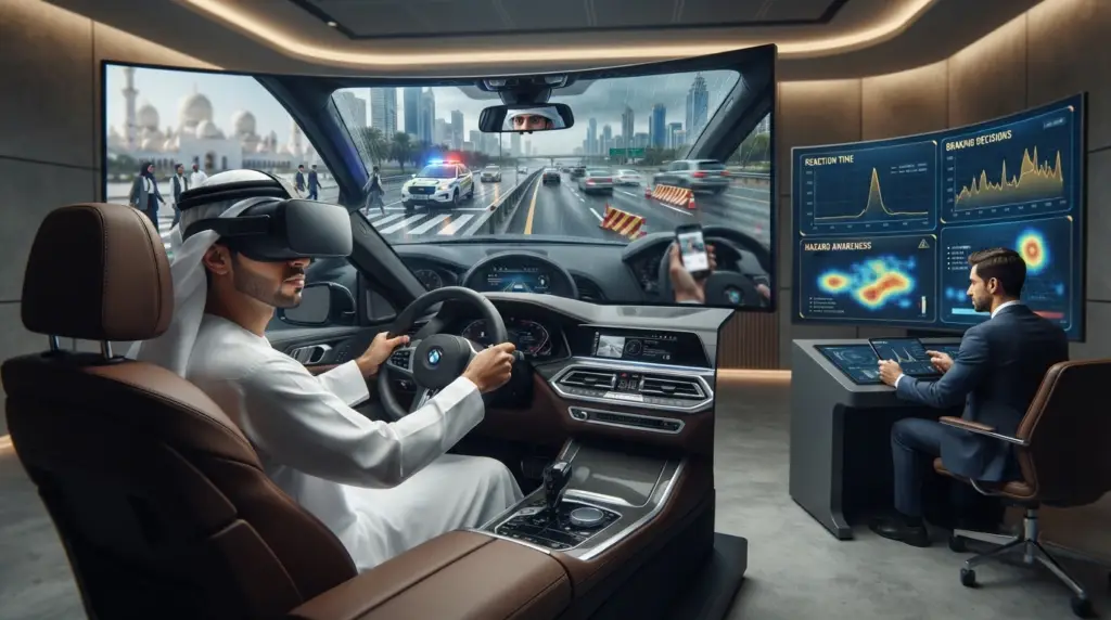 VR driving simulator for driver training and licensing in UAE. 