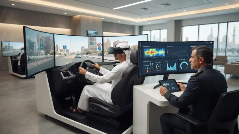 VR driving simulator for driver training and licensing in UAE.