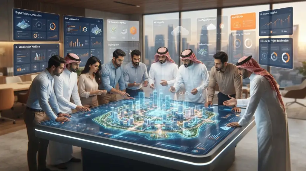 Cross border collaboration between Egyptian and Saudi experts on NEOM digital twin projects.
