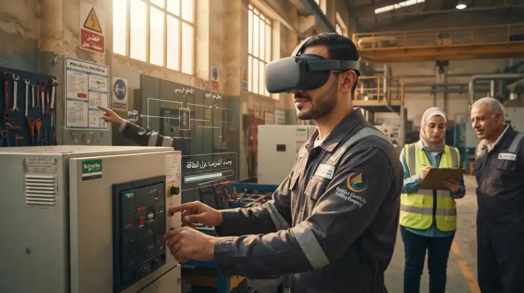 Arabic VR training module for Egyptian employees with subtitles and performance feedback