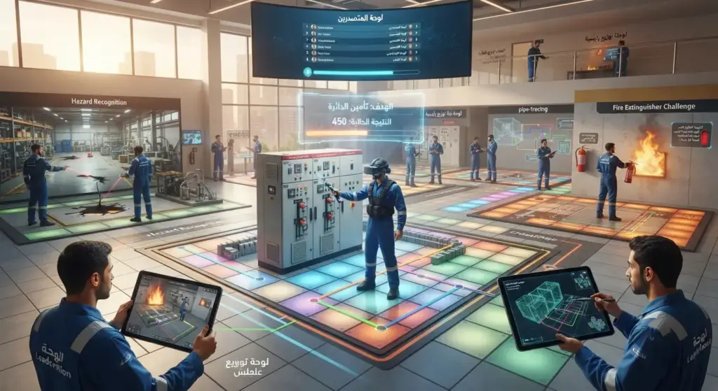 Utility technician in Egypt completing a gamified safety training simulation on a tablet