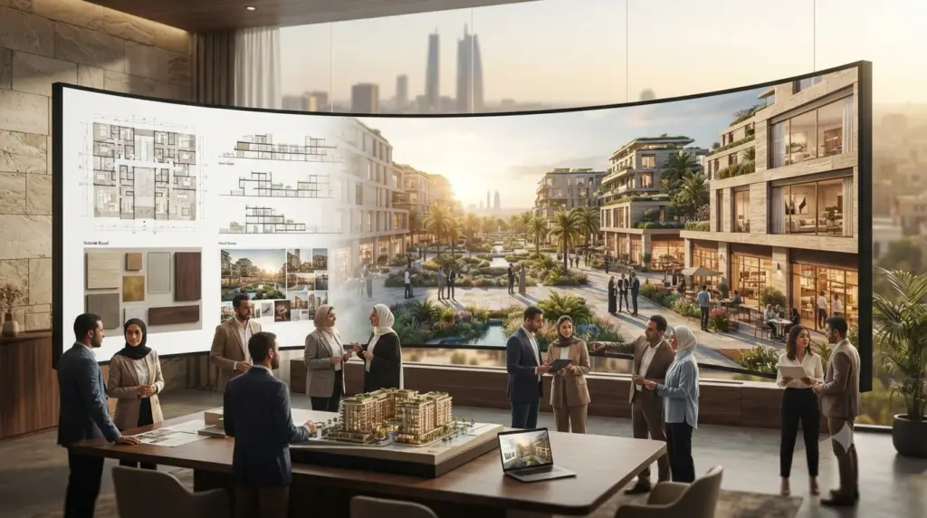 Photorealistic architectural rendering of an Egyptian real estate development before construction