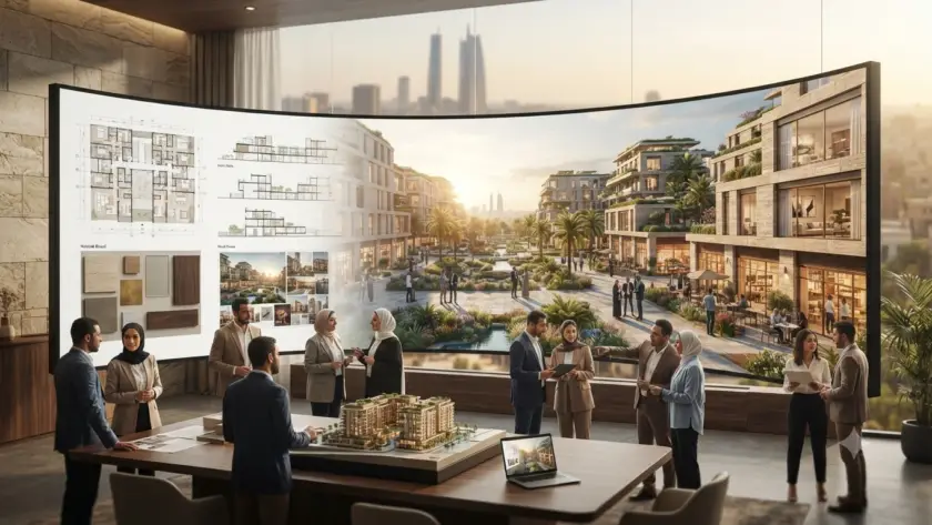 Photorealistic architectural rendering of an Egyptian real estate development before construction