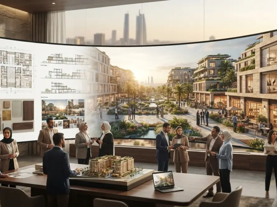 Photorealistic architectural rendering of an Egyptian real estate development before construction